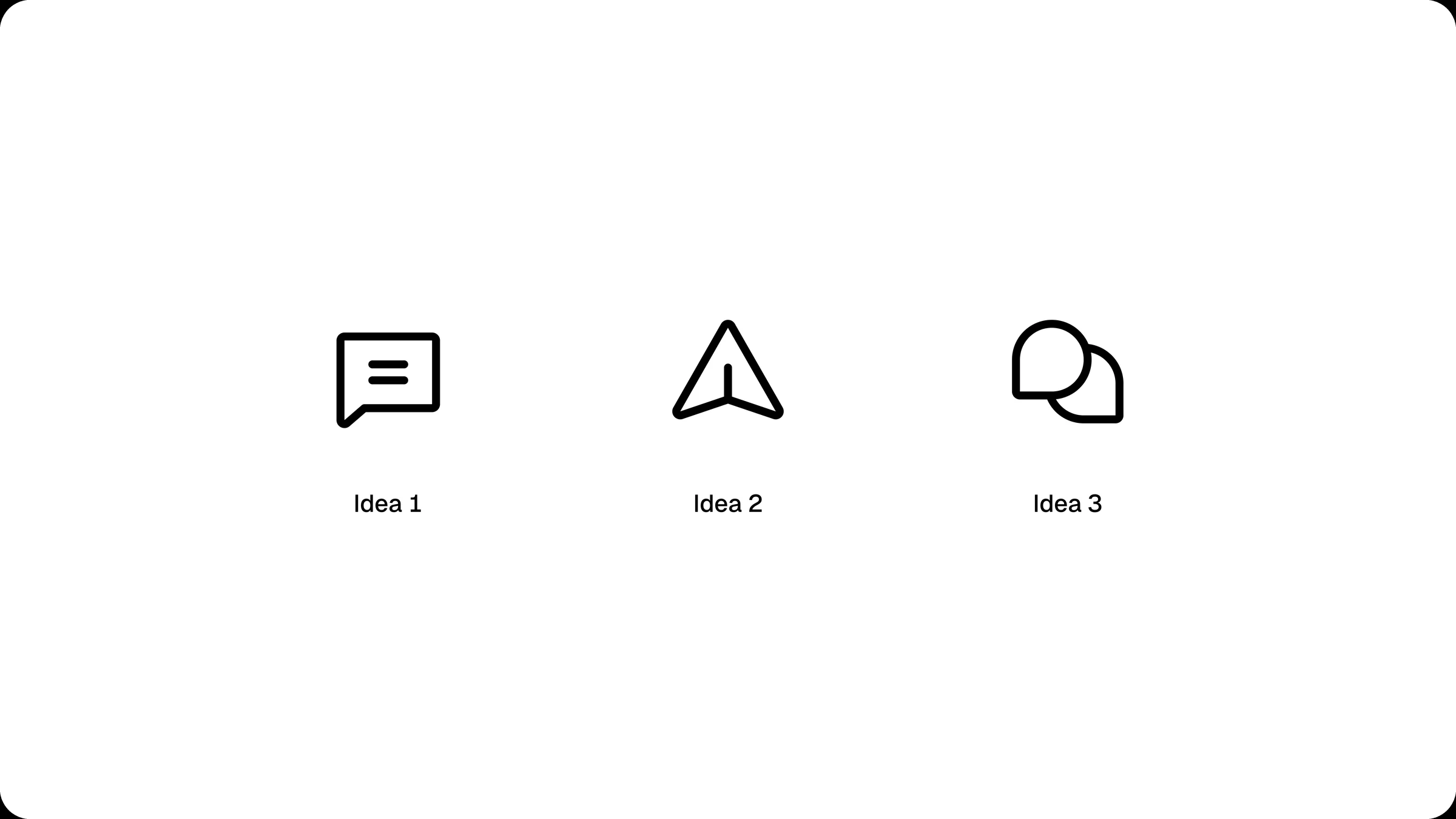 The three icon options we tested for direct messages: a speech bubble with text, a send arrow, and a double speech bubble